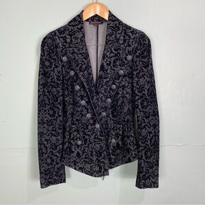 Betsey Johnson Black Label Velvet Denim Floral Paisley Black Blazer Corset 6 Emo